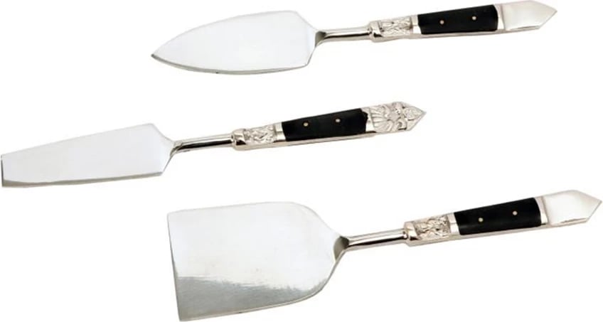 Set për servim djathi Royal, 3 copë, çelik, dorezë rrëshine e zezë, 17x5x1 cm
