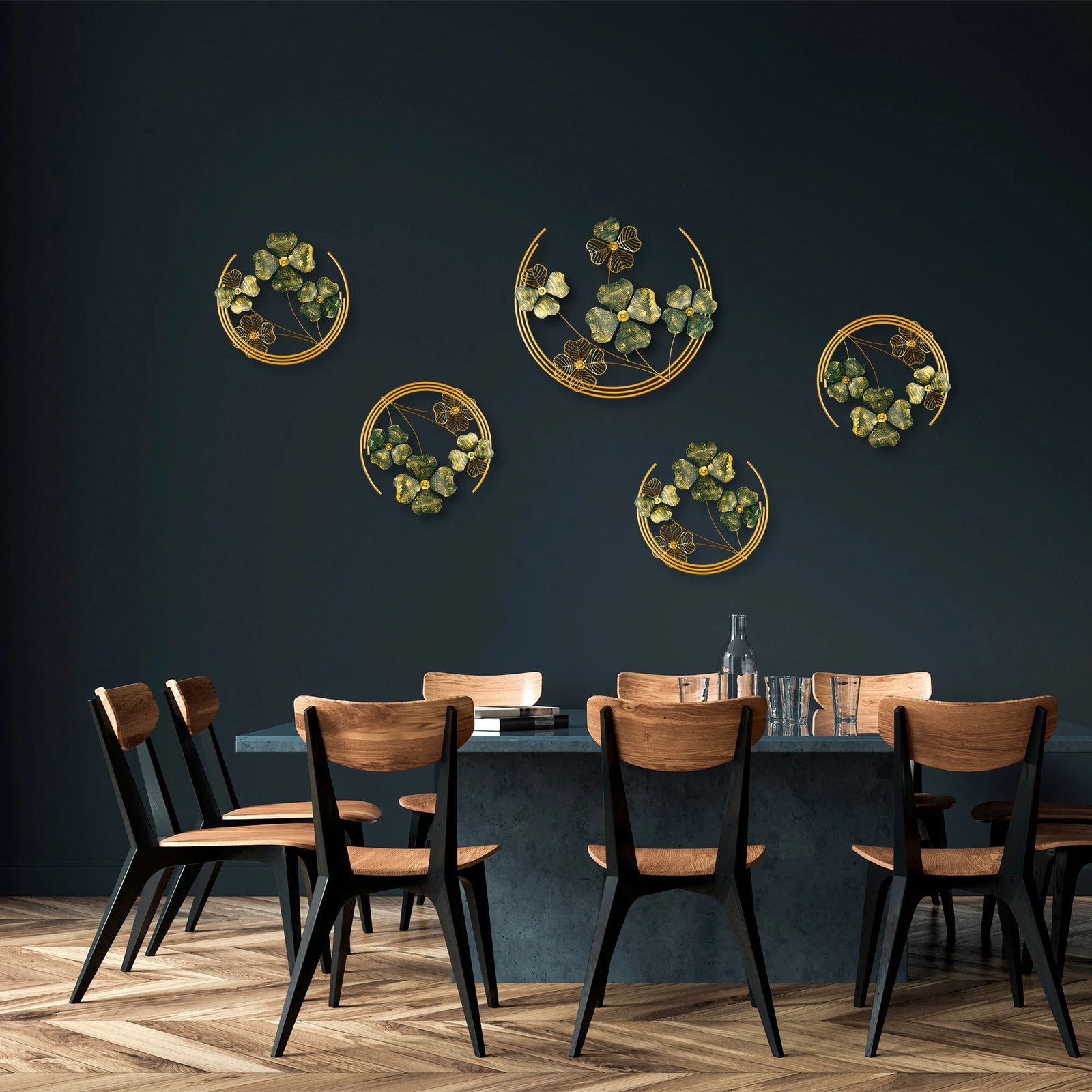 Aksesor dekorativ metalik për mur, Wallity, Haiyang, ngjyrë e gjelbër dhe ari, 70x70x5cm