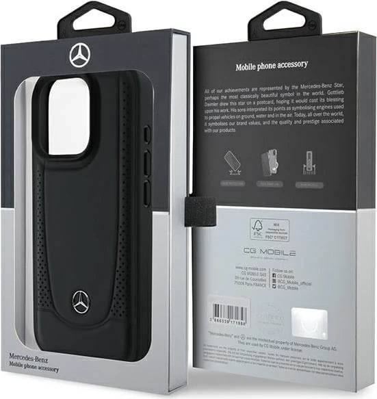 Mbështjellës Mercedes Leather Urban për iPhone 16 Pro, i zi