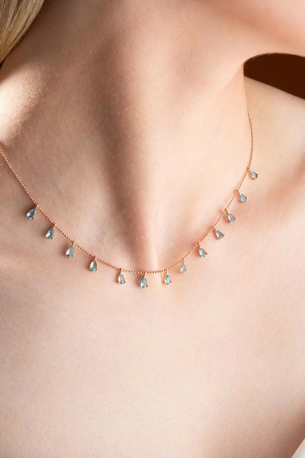 Varëse argjendi Jumeon, ngjyrë ari rozë, gurë akuamarin, NRZ999080