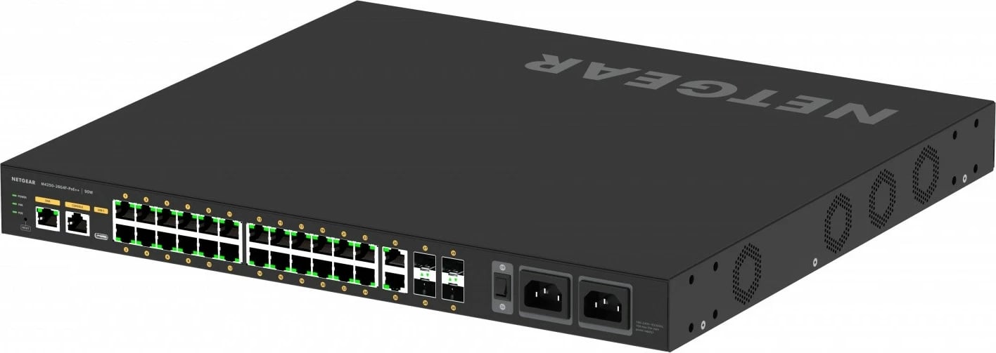 Switch Netgear M4250-26G4F-POE++ GSM4230UP-100EUS, 24x1GbE PoE++ (1440 W), 2x1GbE, 4xSFP, i zi