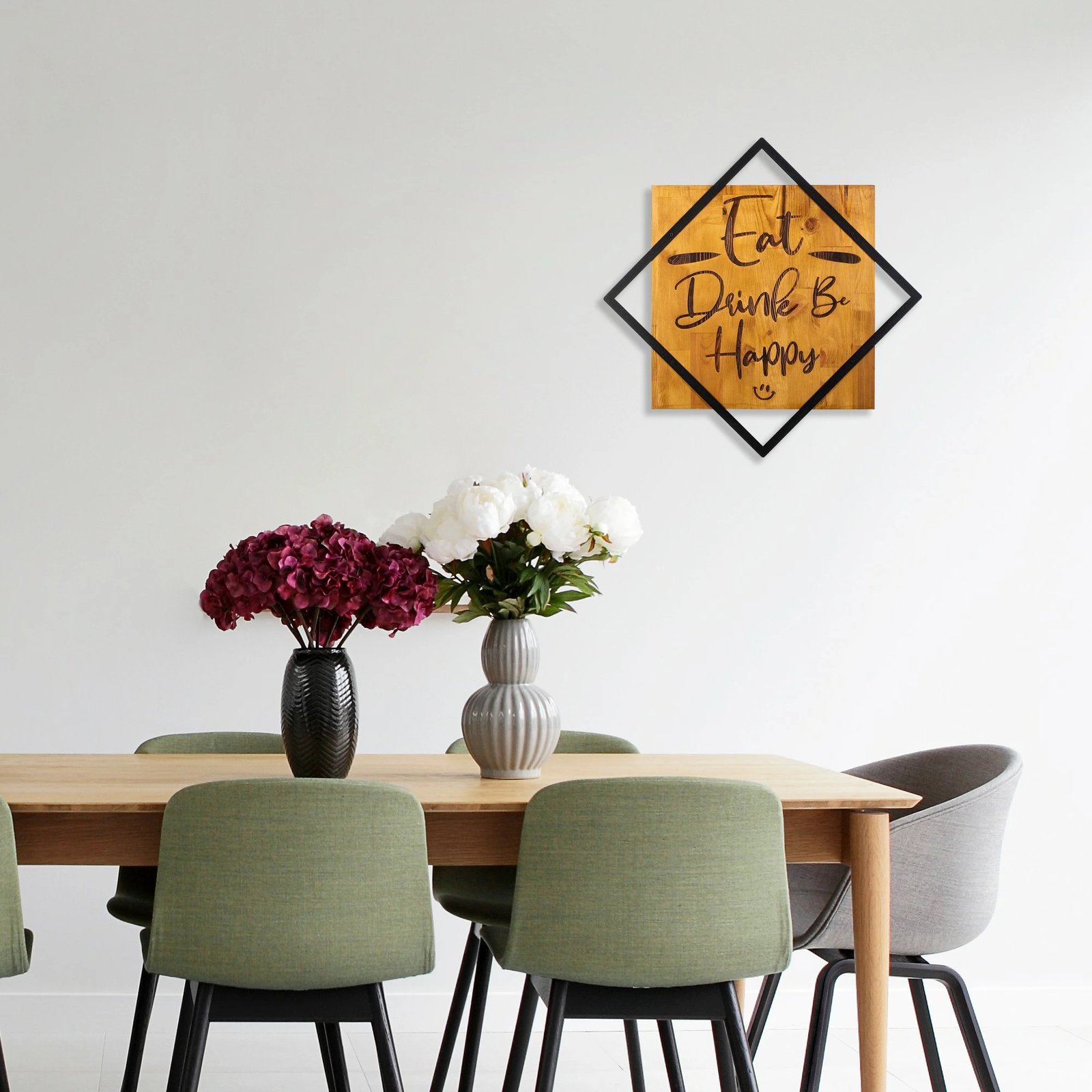 Aksesor dekorativ prej druri për mur, Wallity, ngjyrë arre, Eat, Drink Be, Happy