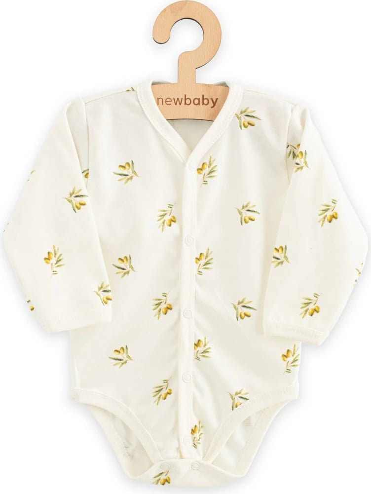 bodi bebe, New Baby, New Baby Olives, 100% pambuk organik, me mëngë të gjata, me kopsa të plota përpara, madhësia 56 (0-3m), bezhë