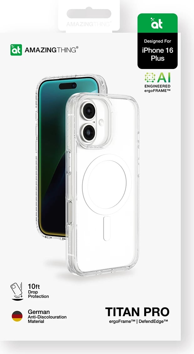 Mbështjellës AmazingThing Titan Pro Mag me unazë magnetike për iPhone 16 Plus, Transparent