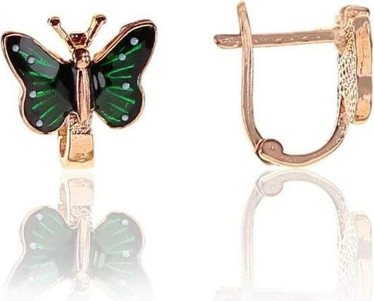 Vathë argjendi, flutur, ngjyrë e gjelbër dhe ari rozë, Jumeon, 10808YSL