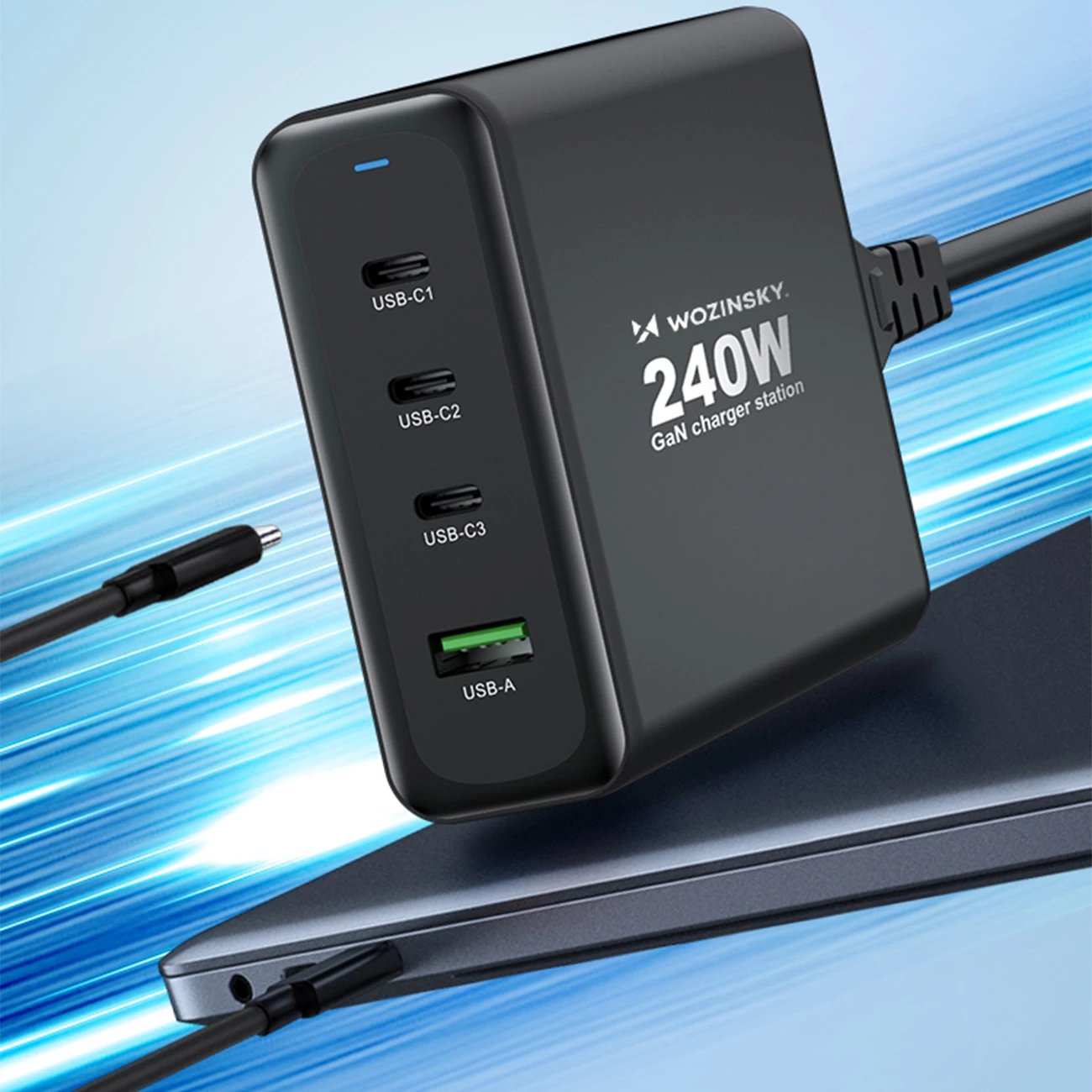 Karikues muri Wozinsky WGCSB, 240W, 3x USB-C, 1x USB-A, GaN, i zi Karikues muri Wozinsky WGCSB, 240W, 3x USB-C, 1x USB-A, GaN, i zi