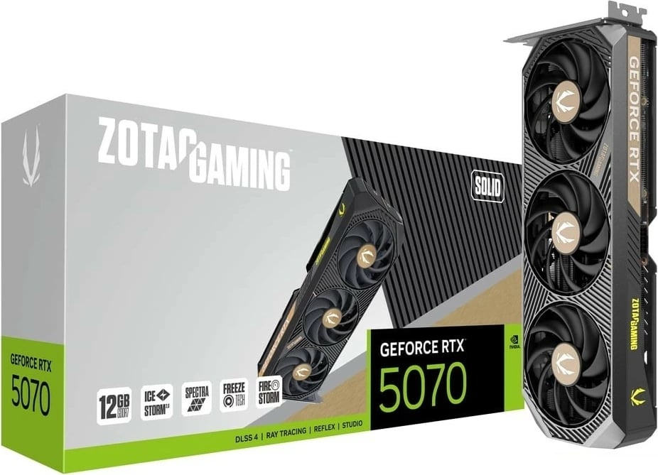 Kartë grafike, ZOTAC GAMING, GeForce RTX 5070 SOLID ZT-B50700D-10P, 12GB GDDR7 192-bit, 3x DisplayPort/HDMI, PCIe 5.0