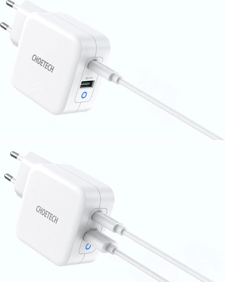 Karikues muri Choetech PD8002, GaN, 65W, 2 porta (USB-C + USB-A), Bardhë