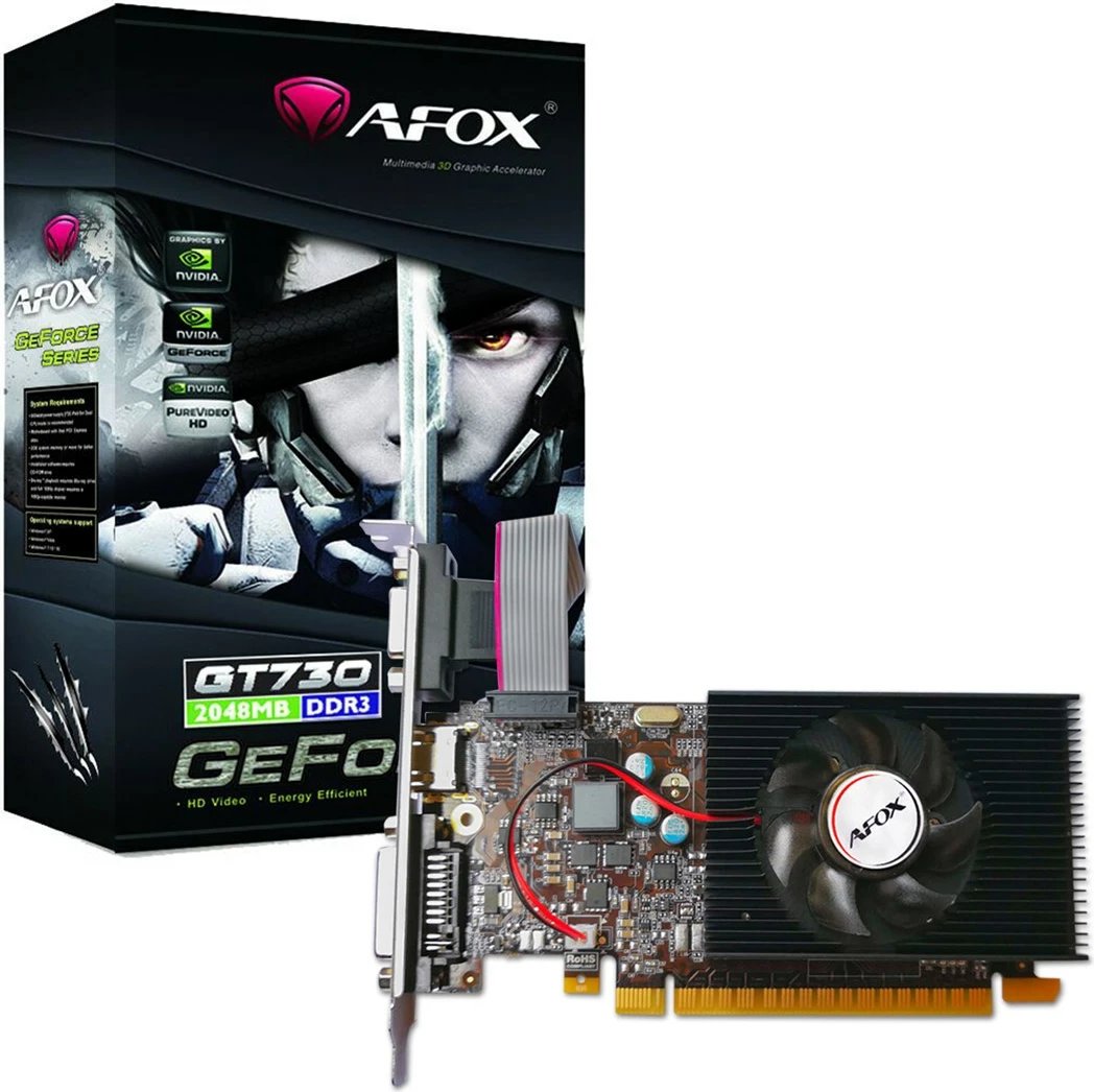Kartë grafike AFOX GeForce GT730, 1GB DDR3, 64Bit DVI HDMI VGA LP Fan