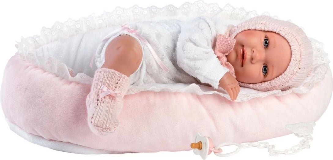 Kukull bebe Llorens Mimi 42 cm, pambuk dhe vinil, rozë
