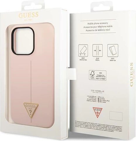 Mbështjellës Guess GUHCP14LSLTGP për iPhone 14 Pro 6.1", silikon, rozë