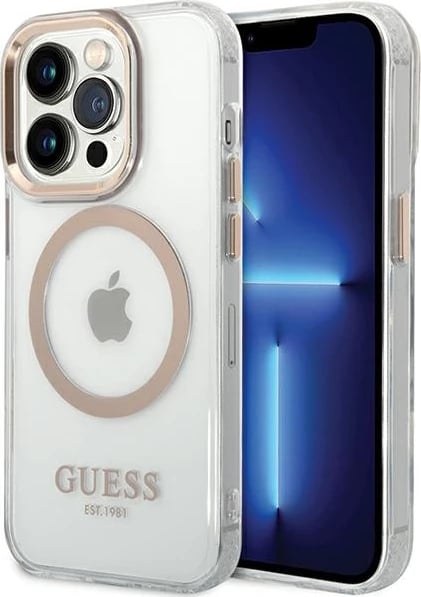 Mbështjellës Guess Metal Outline Magsafe për iPhone 15 / 14 / 13, Gold