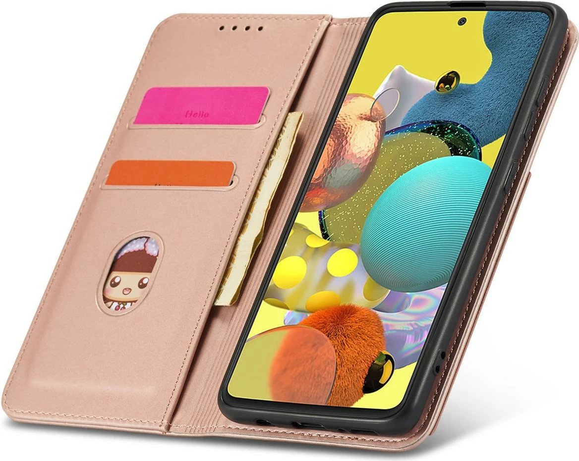 Mbështjellës Hurtel Magnet Card Case për Samsung Galaxy A12 5G, me kapak, portofol, rozë