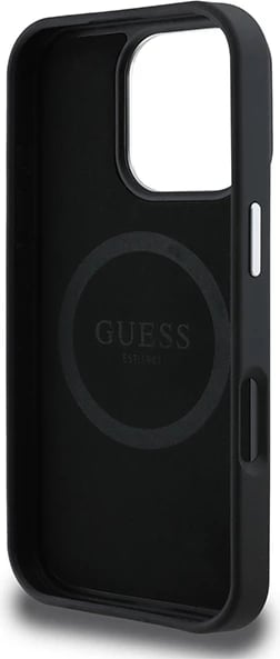 Mbështjellës Guess Grained Triangle MagSafe për iPhone 16 Pro, zi