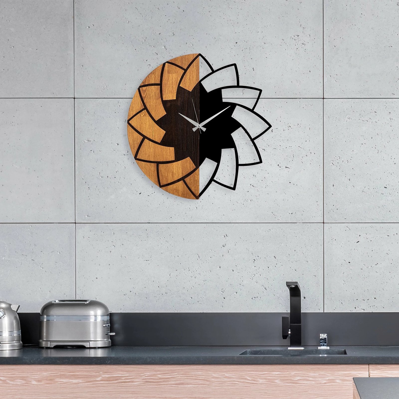 Orë muri dekorative prej druri, ngjyrë arre dhe e zezë, Wallity, 56cm