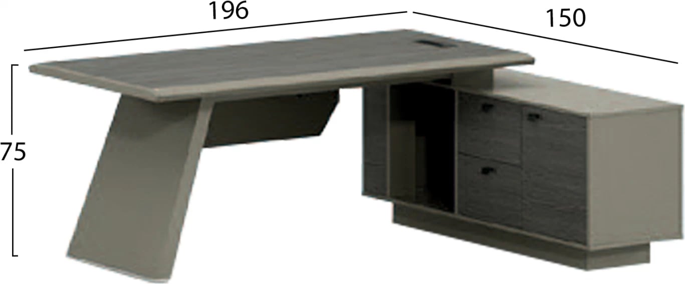 Tavolinë profesionale zyre, këndore, ngjyrë moka & hiri, Lux Series, FH2115, 196x150x75cm