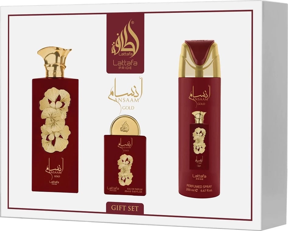 Set parfum dhe deodorant për femra Lattafa Ansaam Gold 100ml + 20ml + 200ml