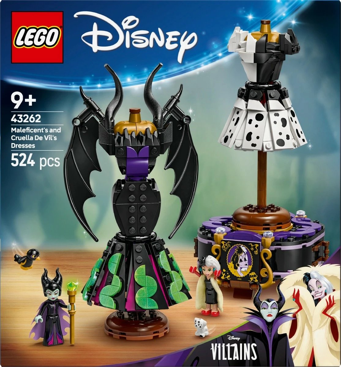 Set LEGO Disney 43262, Fustanet e Maleficent dhe Cruella De Vil, 524 pjesë
