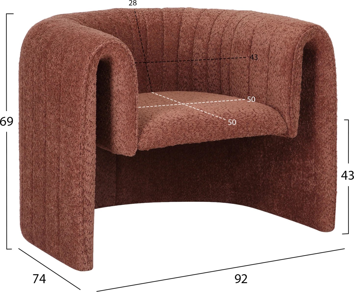 Fotelje RIKER FH9682.02 kornizë metalike, pëlhurë e kuqe tullë, 92x74x69H cm