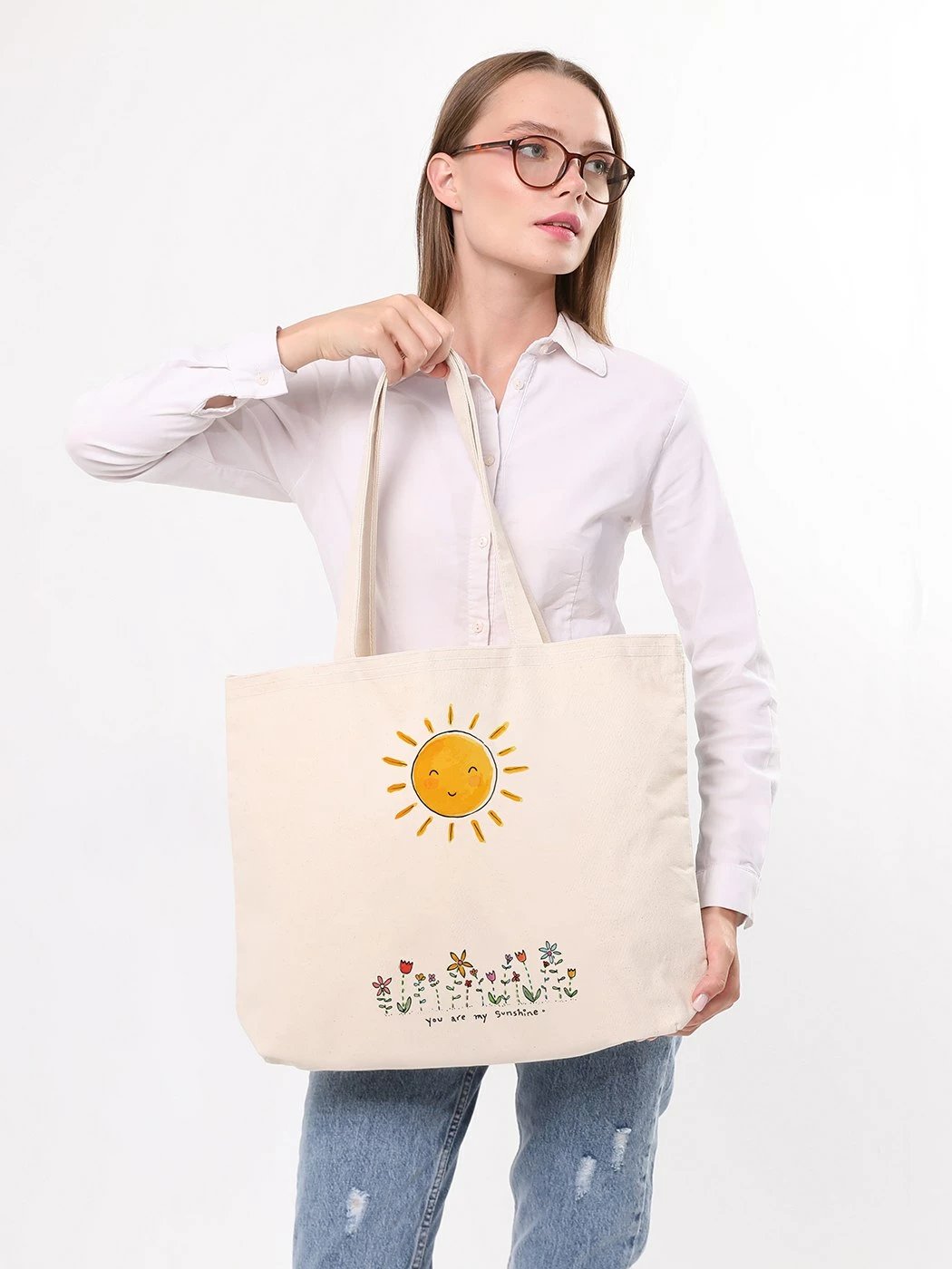Torbë tote Zoozie Bags, krem, 47x36x8cm