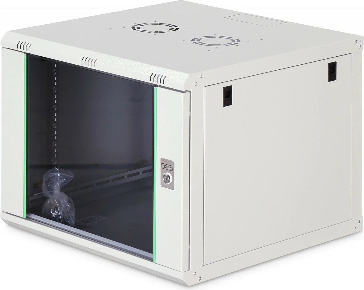 Kabinet rrjeti muror Digitus DN-37106 19" 9U 474x600x600 mm derë xhami IP20 ngarkesë 60 kg i pa-montuar gri