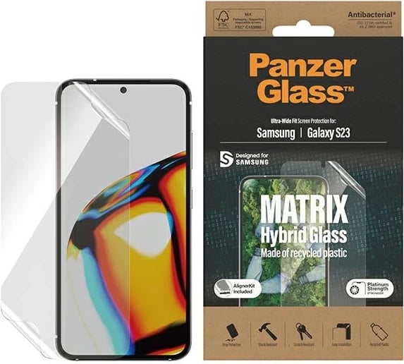 Mbrojtës ekrani PanzerGlass Matrix për Samsung Galaxy S23, Hybrid Glass, me aplikator