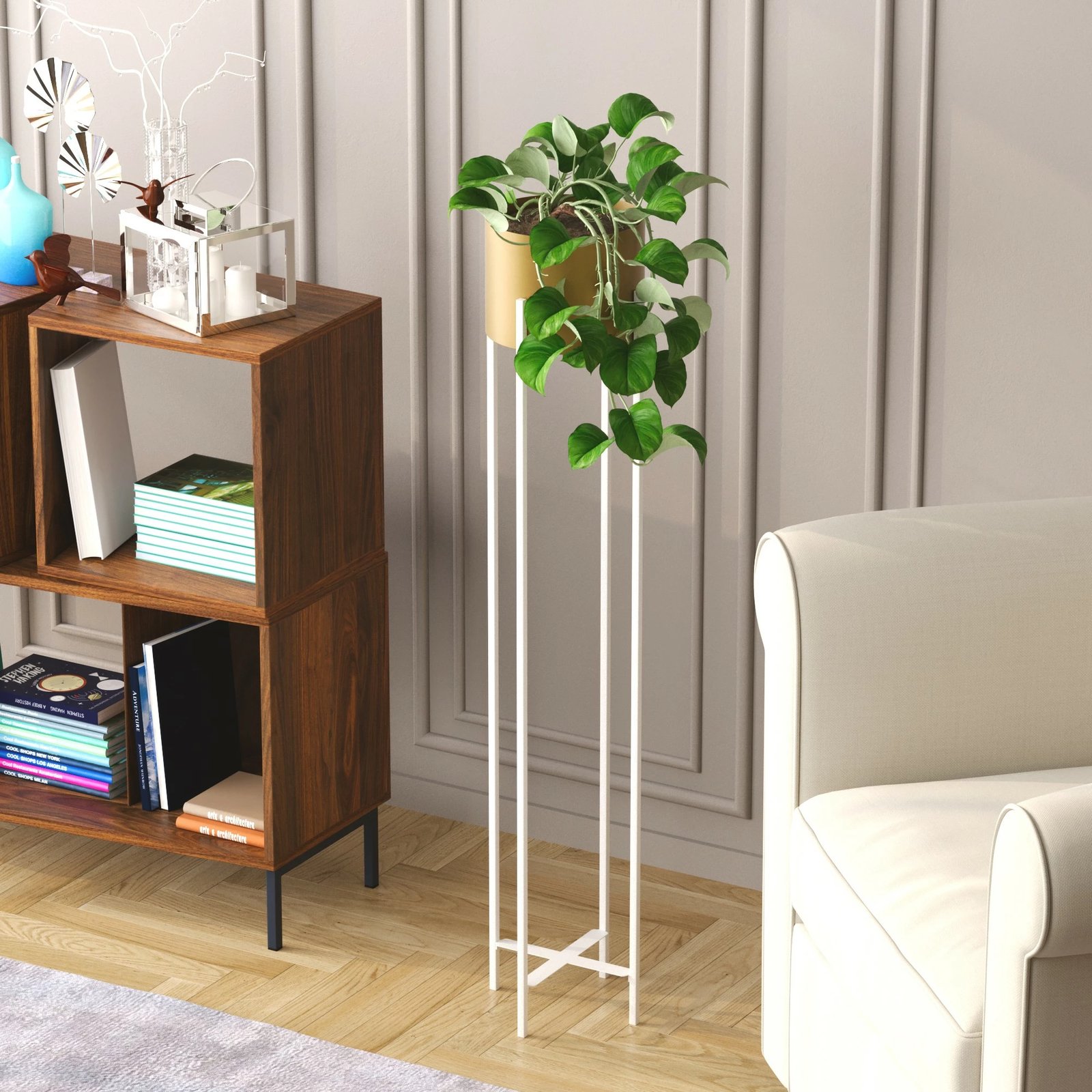 Vazo dekorative Aberto Design, GED-024-C, e bardhë dhe e artë