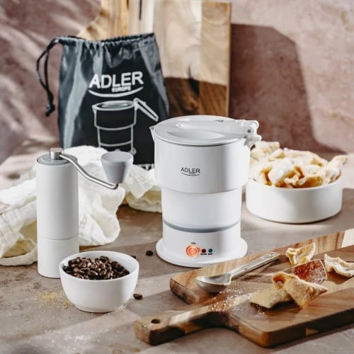 Çajnik elektrik udhëtimi silikon i palosshëm, Adler AD 1377, 0.6 L 600 W, me çantë, i bardhë