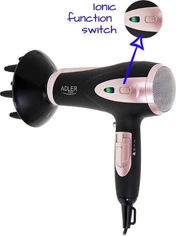 Tharëse flokësh Adler AD 2248, 1800-2200W (max 2400W), 2 shpejtësi, 3 temperatura, jonizim, me difuzor dhe koncentrator, e zezë