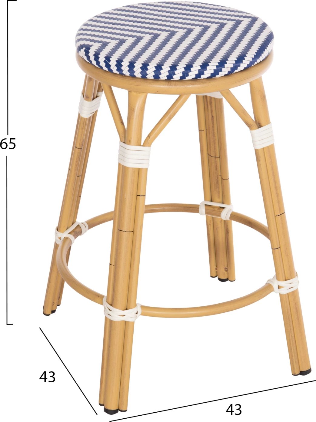 Karrige për bar mesatare alumini CHINO FH6286.05 pamje bambuje & tekstilene blu 43x43x65Hcm