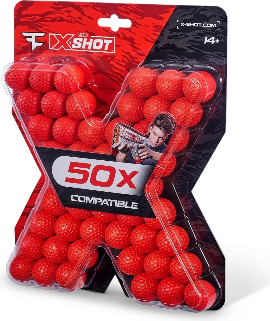 Set toptha shkumës X-Shot ZURU FaZe, 50 copë, të kuq