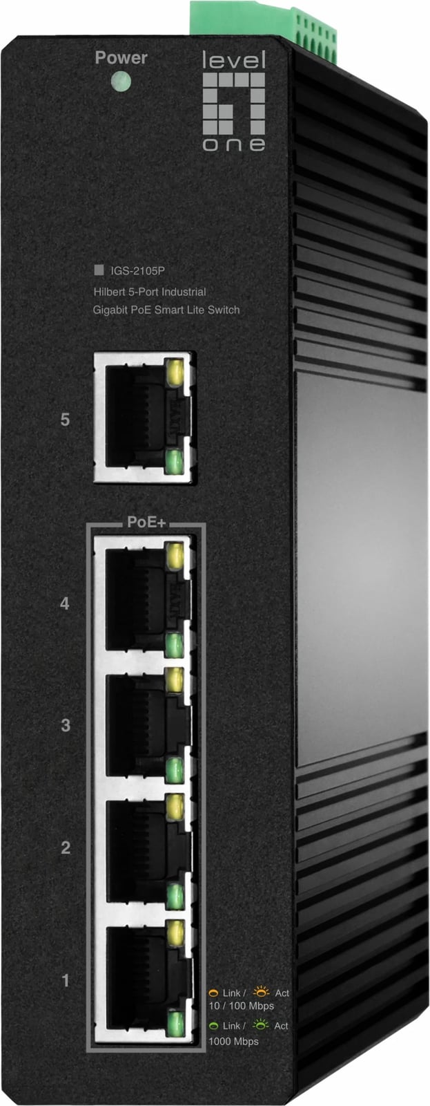 Switch LevelOne Hilbert 5-Port Industrial Gigabit PoE, 4 PoE Outputs, Managed
