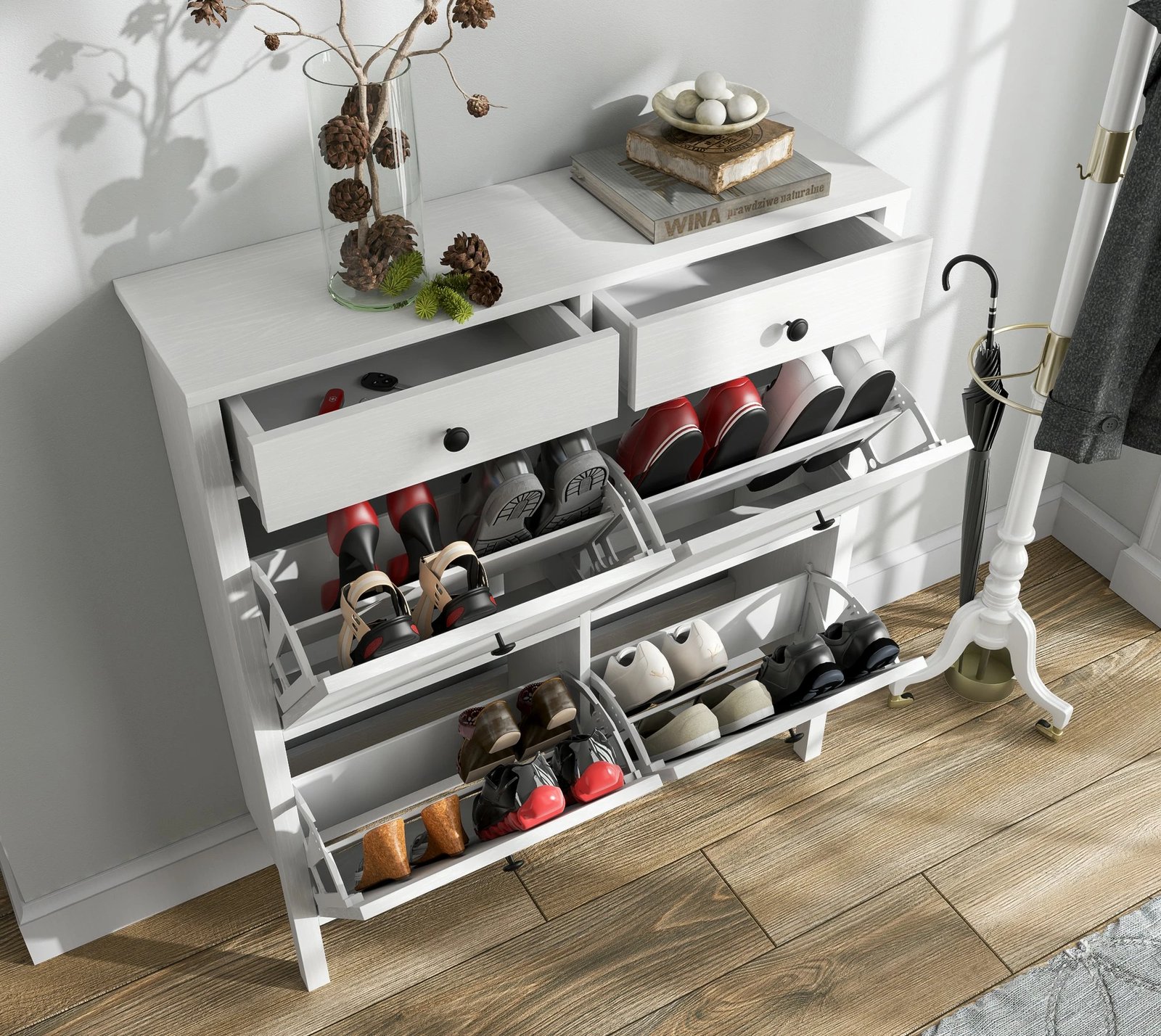 Dollap për këpucë Hanah Home, FRN-20049, ngjyrë druri dhe e bardhë