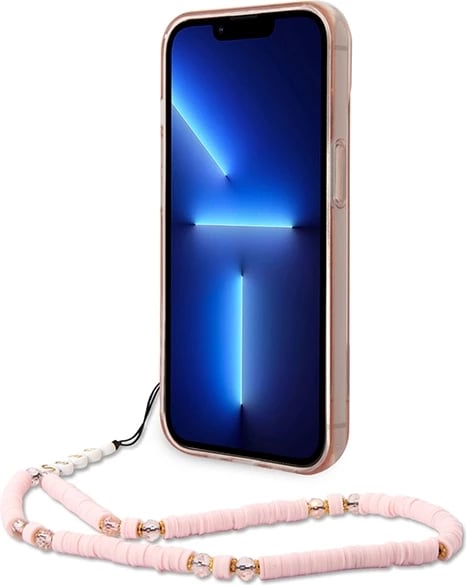 Mbështjellës Guess GUHCP14MHGCOHP për iPhone 14 Plus 6.7", Translucent Pearl Strap, Rozë