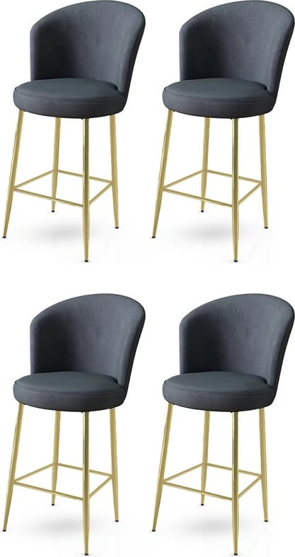 Set karrigesh për bar (4 copë), Hanah Home, Fora, anthracite, gold