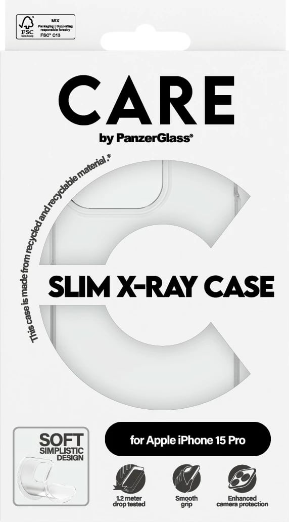 Mbështjellës PanzerGlass CARE Case Fashion X-Ray Soft Clear për iPhone 15 Pro transparent