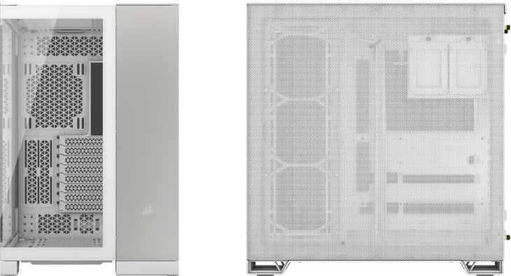 Kasë Corsair 6500X midi, xham i temperuar, bardhë/satin gri