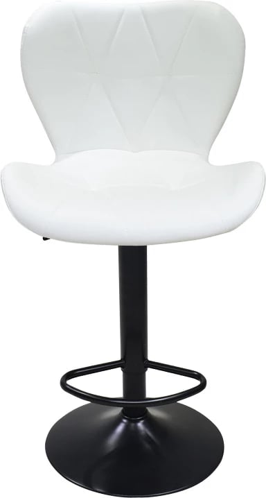 Karrige për bar Coozy, lartësi e rregullueshme, metal i zi mat, lëkurë PU e bardhë, 46x47x90-112cm, set prej 2 copësh