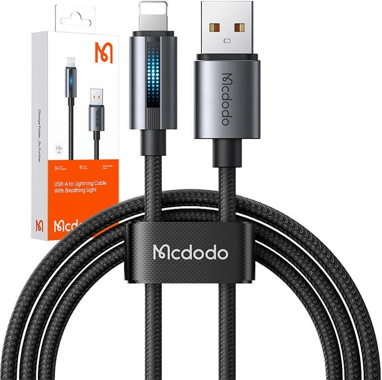 Kabllo Mcdodo CA-5660 USB-A në Lightning me dritë LED, 1.2m, e zezë