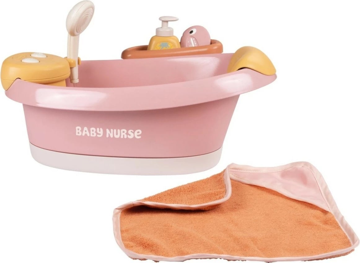 Vaskë lodër për kukulla Smoby Baby Nurse 7600220386, plastike, rozë/kafe/bardhë, me aksesorë