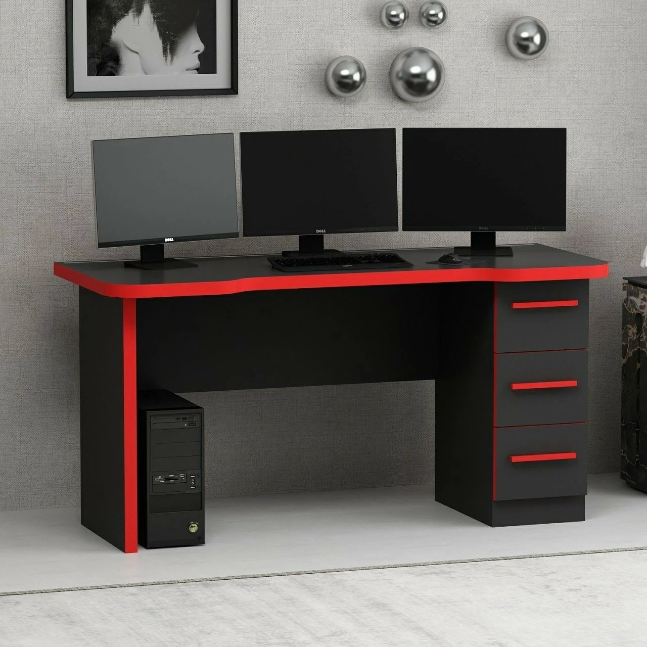 Tavolinë gaming Skye Decor Phoenix 10, e zezë, e kuqe