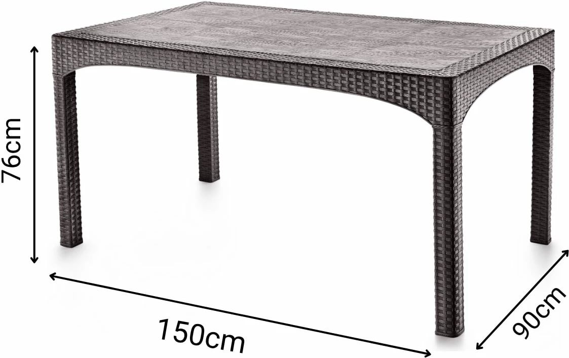 Tavolinë kopshti Skye Decor, ratan, ngjyrë kafe e errët, 90x150cm