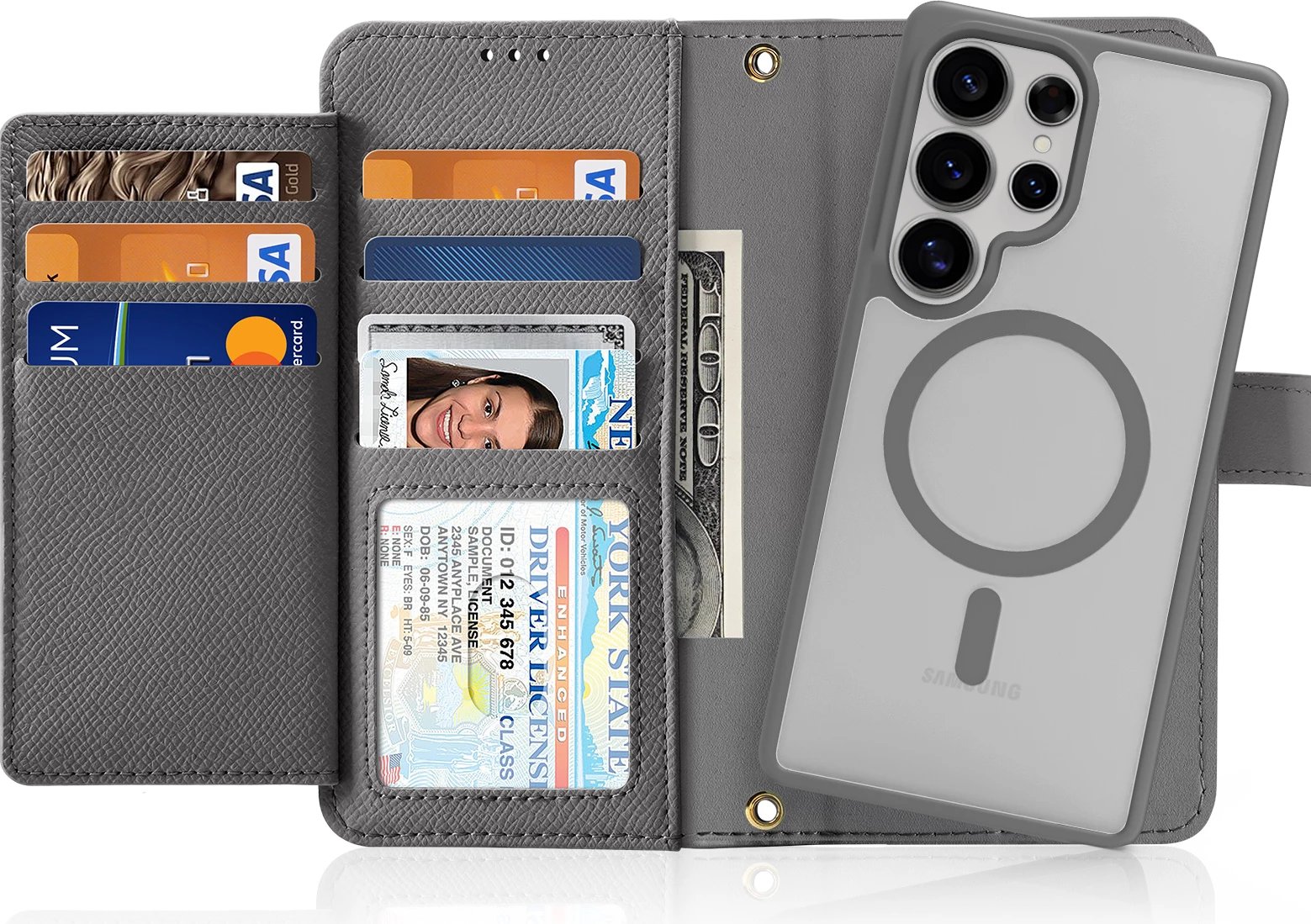 Mbështjellës Dux Ducis Lawa për Samsung Galaxy S25 Ultra, lëkurë, portofol magnetik, Gri