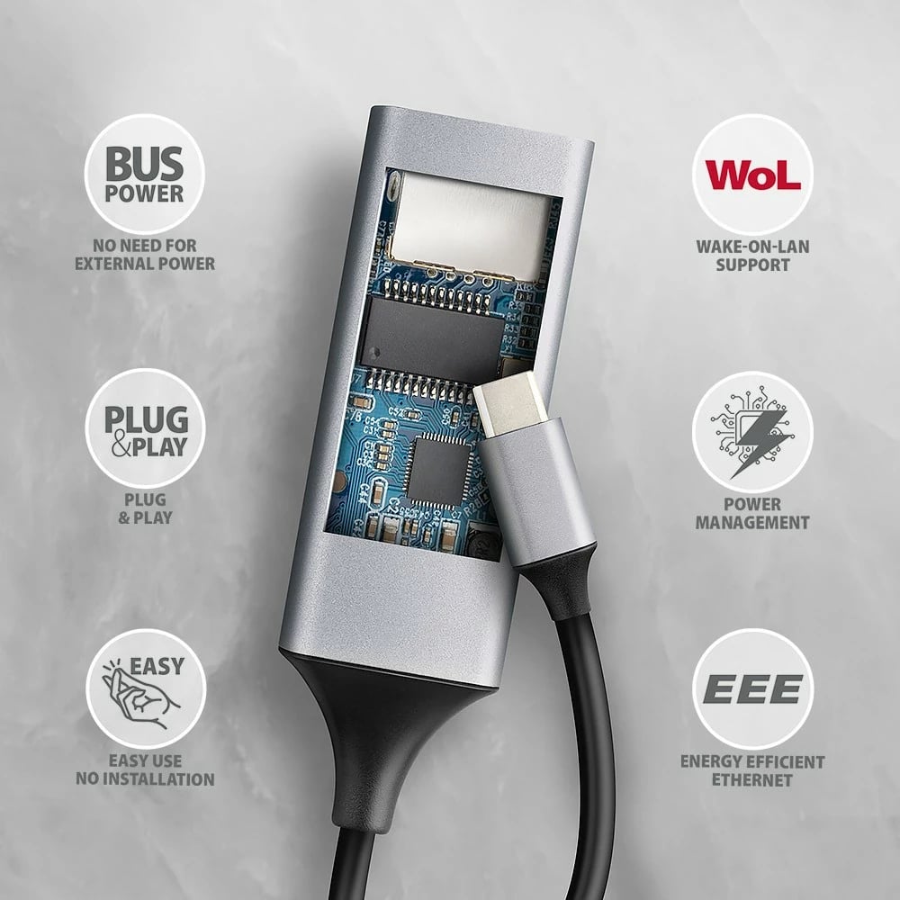 Kartë rrjeti AXAGON ADE-TXPD, USB-C 3.2 Gen 1, Gigabit Ethernet, Power Delivery 100W, Gri