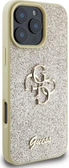 Mbështjellës Guess Fixed Glitter Big 4G për iPhone 16 Pro Max 6.9", TPU hardcase, ari