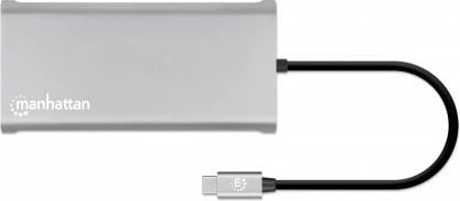 Docking station MANHATTAN 12-in-1, 3x HDMI, 4x USB, USB-C, DP, RJ45, gri