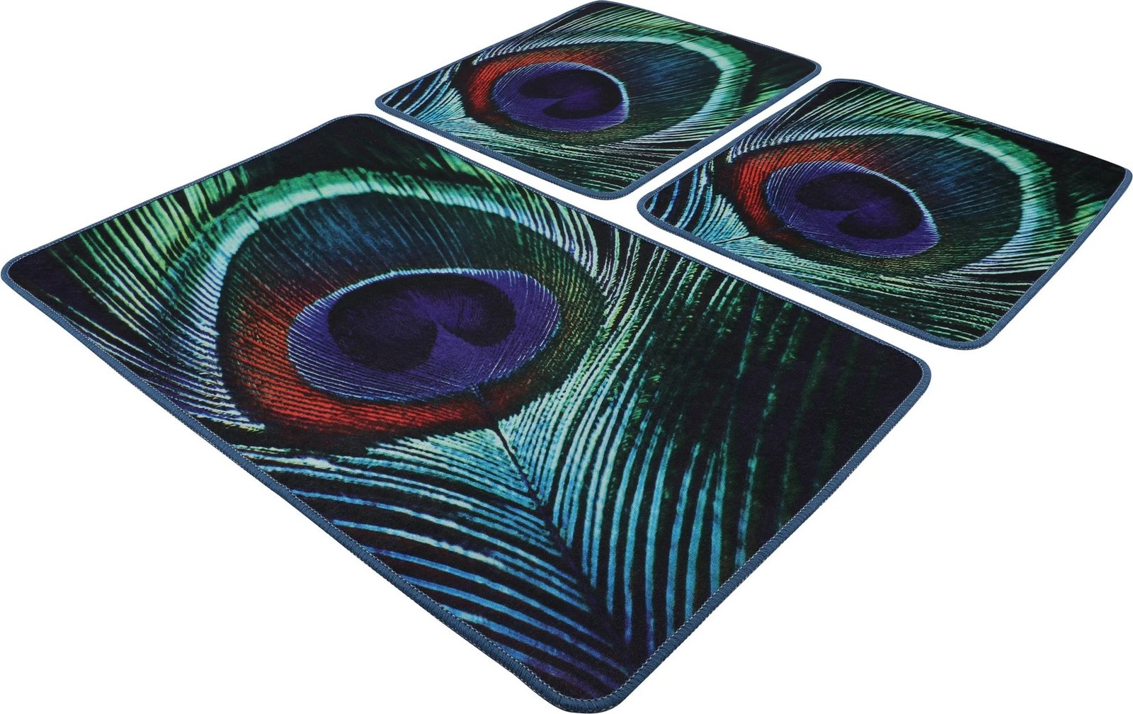 Set tapetash për banjo, 3 copë, dizajn pendë palloi, shumëngjyrëshe, Mijölnir, Peacock Set tapetash për banjo, 3 copë, dizajn pendë palloi, shumëngjyrëshe, Mijölnir, Peacock