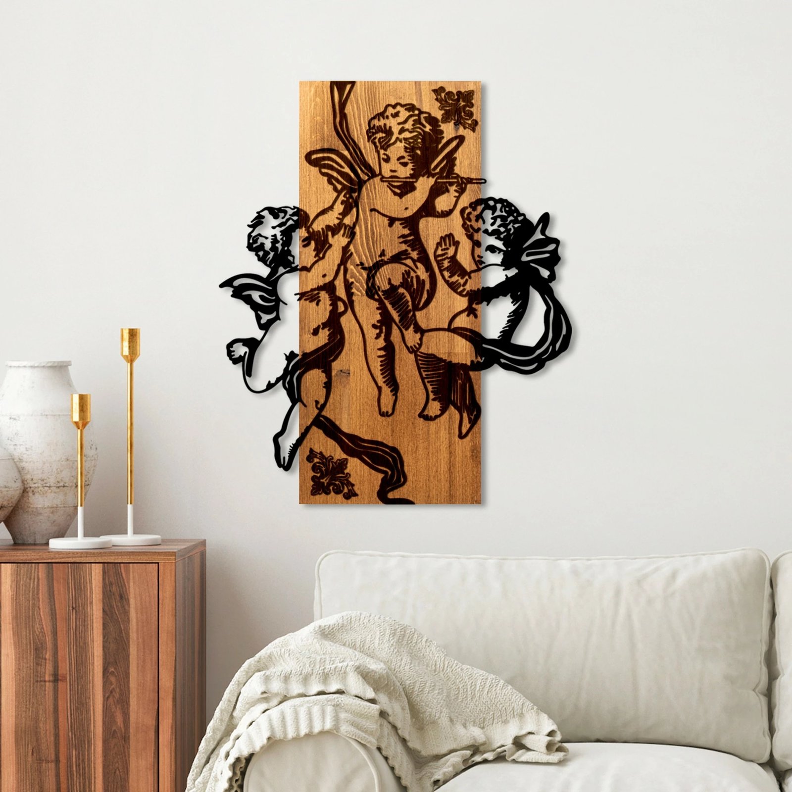 Aksesor dekorativ prej druri për mur, Wallity, Eros Team, ngjyrë arre dhe e zezë