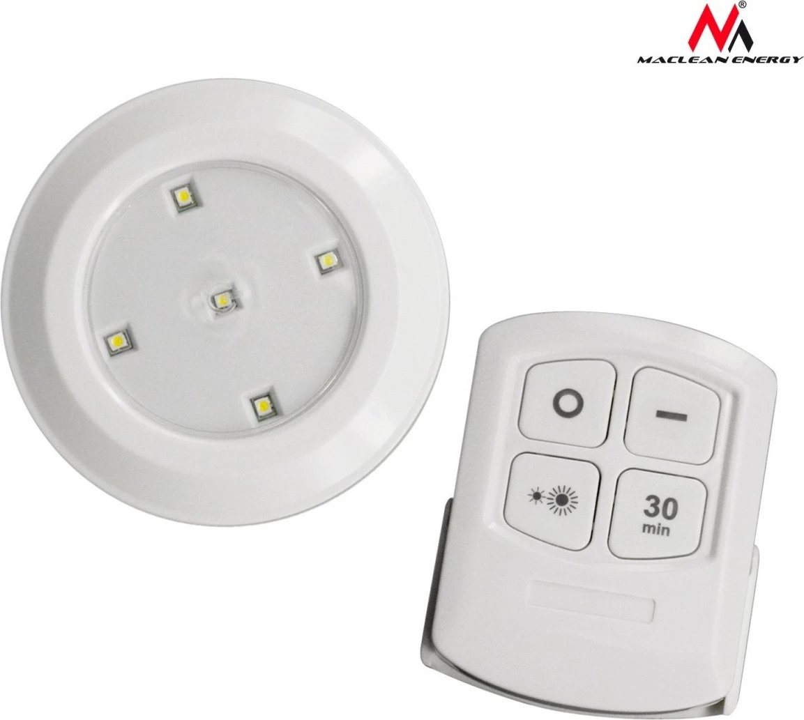 Set llambash LED me telekomandë, Maclean MCE165, rregullim ndriçimi dhe timer 30 min, me bateri 3xAAA, e bardhë, set 6 copë