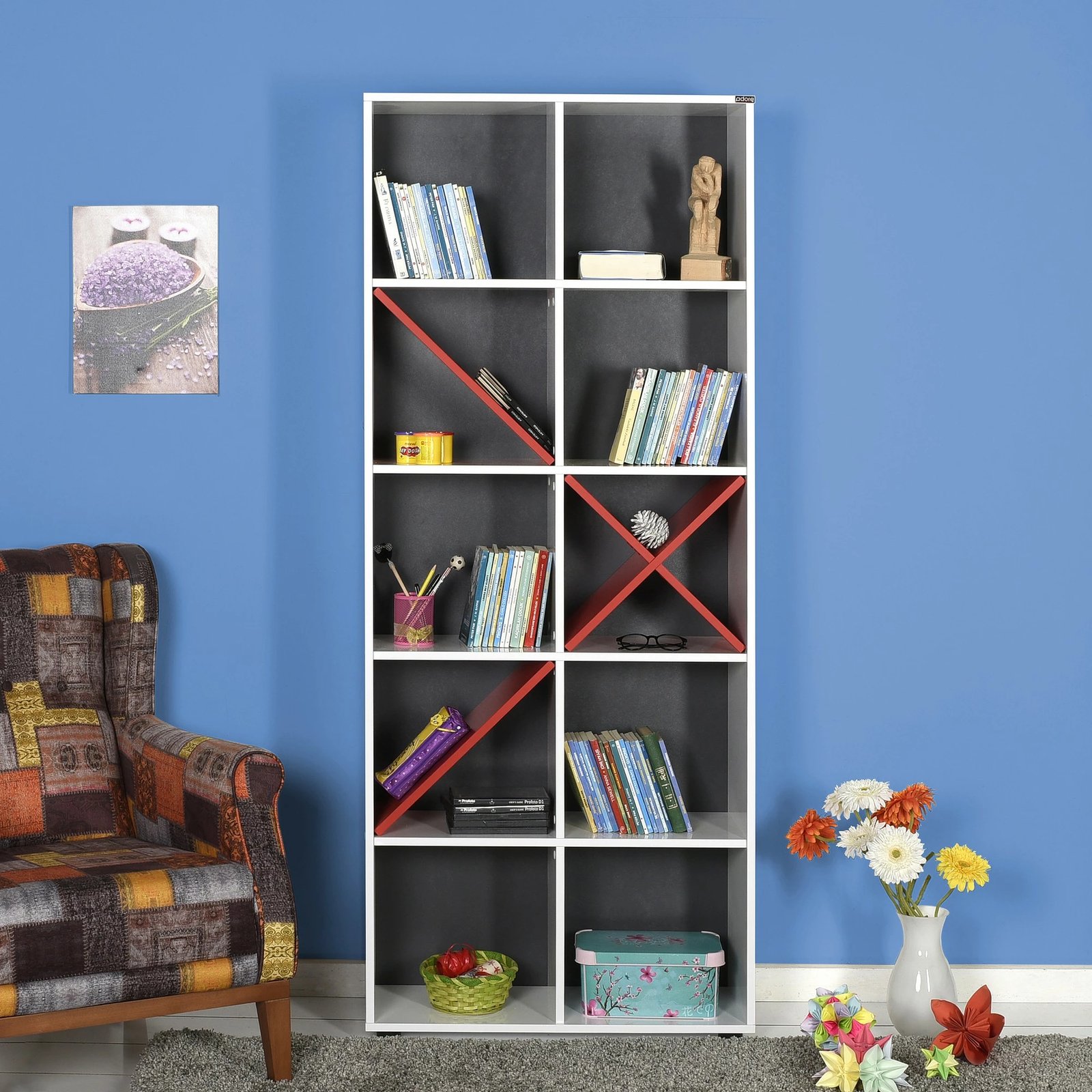 Raft librash Hanah Home, Ktp-910-Bk-1, i bardhë dhe i kuq, 75x188x30cm